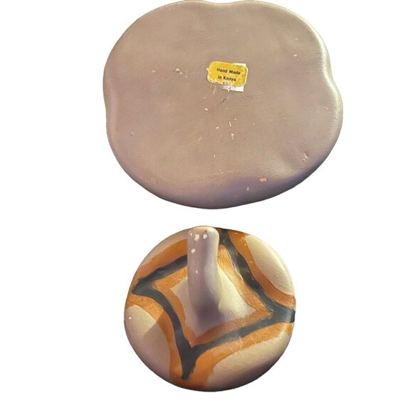 Carved Stone Soapstone Trinket Dish Round Lid Bowl Gourd Tribal Painted - Picture 8 of 9